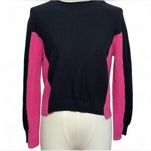 27 Miles Malibu Cotton & Cashmere Pullover Sweater – Colorblock Hot Pink & Black